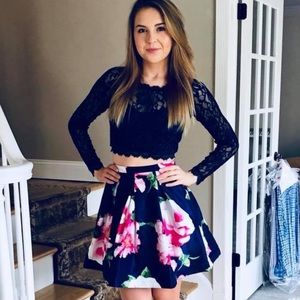 Two piece flower lace dress skirt